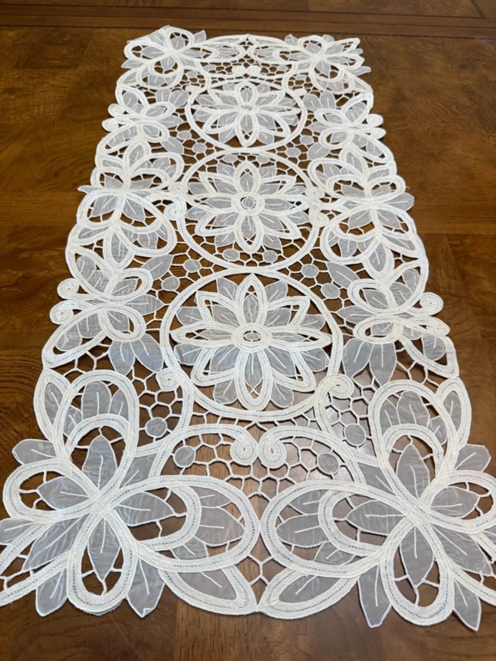 White Floral Venise Lace Table Runner - Home Dining